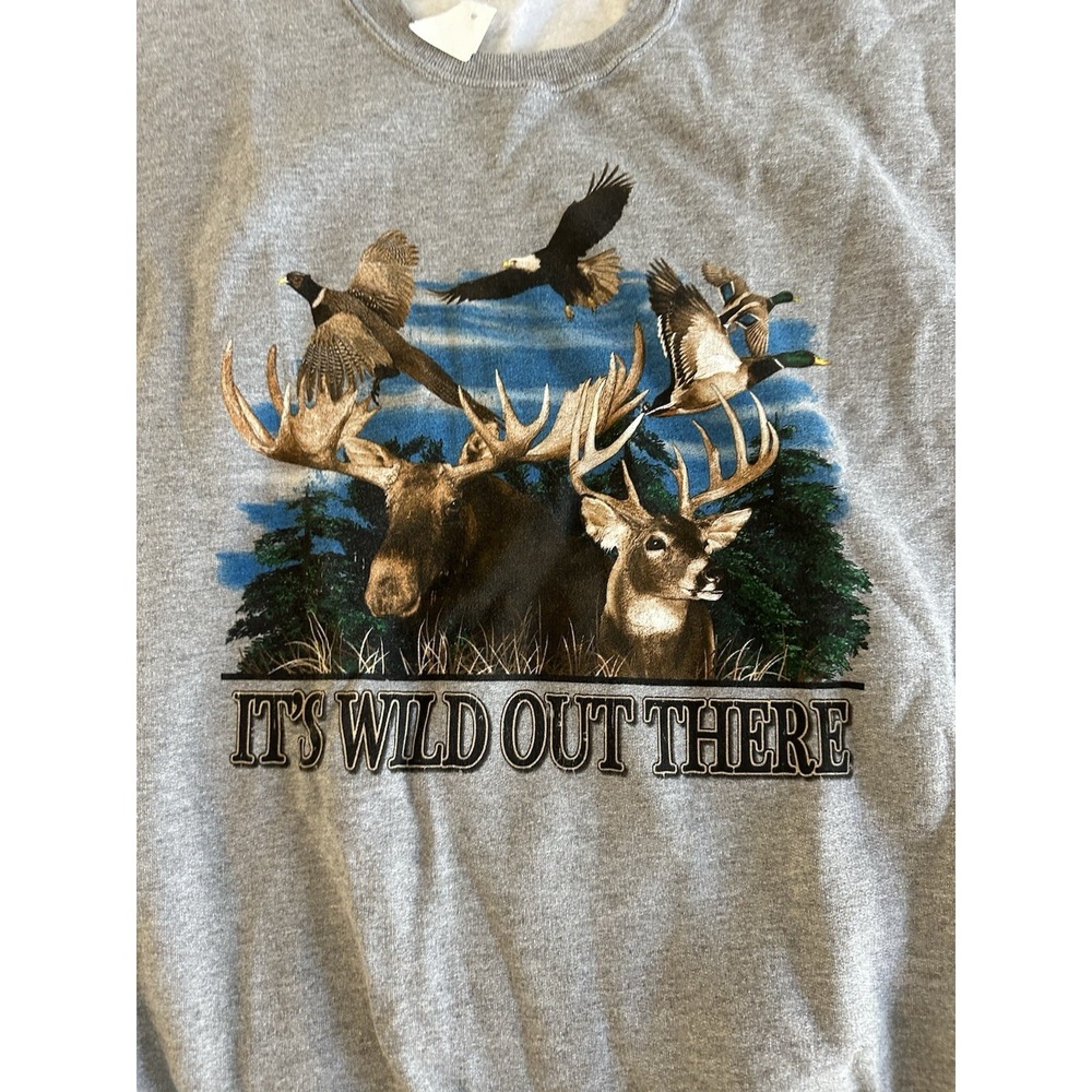 VTG Y2K JERZEES Crewneck Sweater Gray Nature Hunting Fishing Sweatshirt - Picture 3 of 8